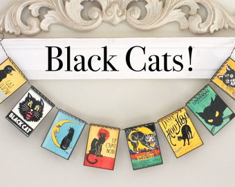 BLACK CATS!  Garland--Halloween banner, Halloween decor, Cats gift, Halloween gift, Halloween party, Dorm, Halloween Mantel, Office, Work