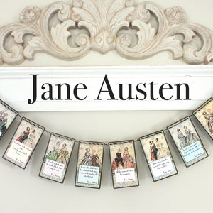 JANE AUSTEN Garland--Jane Austen banner, literary gift, gift,book group, literary quotes, Jane Austen, library decor, reading nook,bookshelf