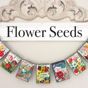 FLOWER SEEDS Garland --Mother's Day gift, Spring/Summer banner, Seed packets,gardener gift,FLOWERS, Gardening banner, Mantel, Farmhouse,