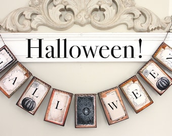 Spooky Halloween Garland: Halloween banner, Grungy Party Mantel Decor, office halloween, Halloween sign,