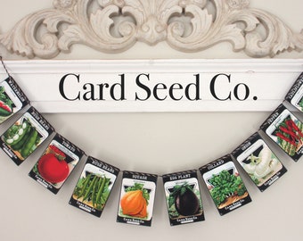 CARD SEED CO. Packets Garland--Mothers Day gift,Spring banner,Spring/Summer decor,Vegetables, farmhouse decor,vintage seeds, Garden