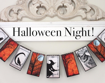 HALLOWEEN NIGHT Garland---NEW Larger Size!  Halloween banner, Witch banner, Halloween gift, Halloween party, Halloween banner, Dorm room