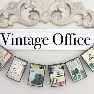 VINTAGE OFFICE  garland-- Work from home decor, Vintage office supplies,Home Office,Work Cubby, Retro Office, office ephemera,Office collage