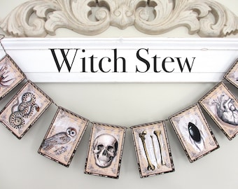 Witch Stew Halloween Garland: Skulls, Spiders, Owls Banner