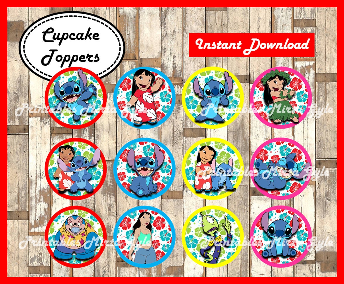 Lilo and stitch cupcakes toppers printable lilo and stitch | Etsy