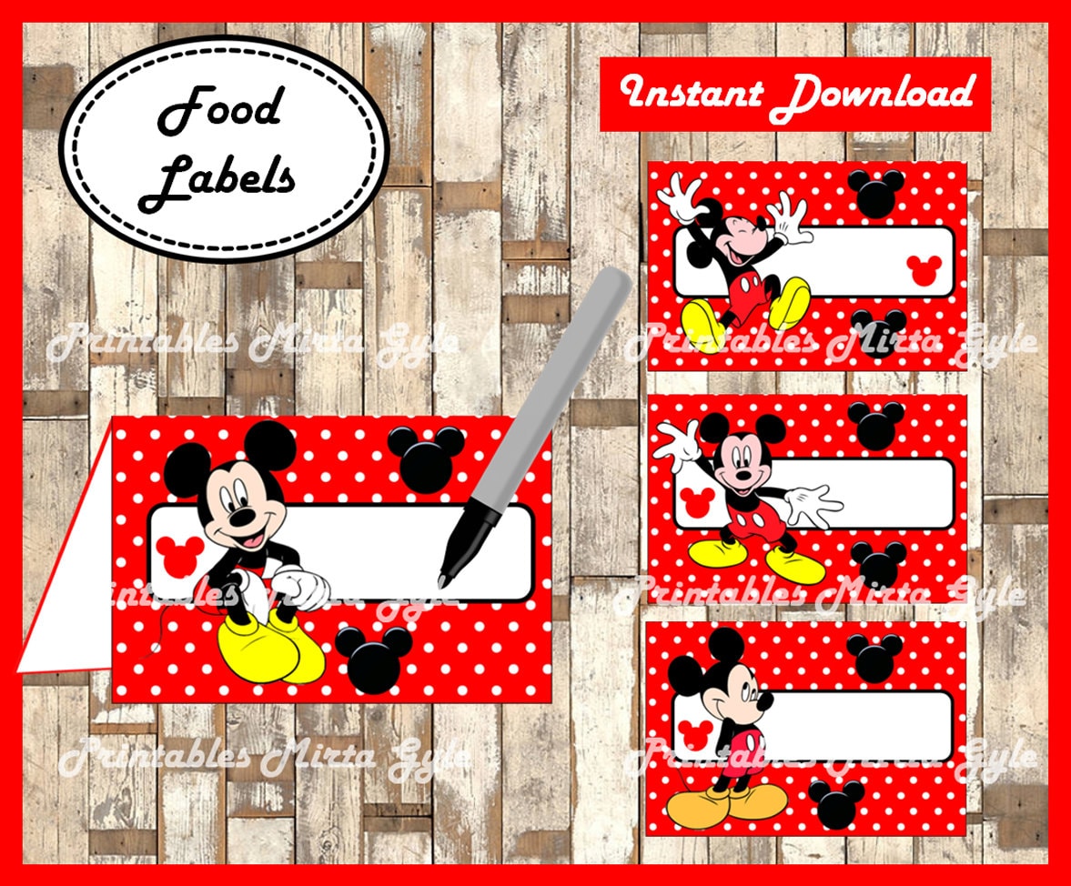 Mickey Mouse Food labels printable Mickey party food tent | Etsy