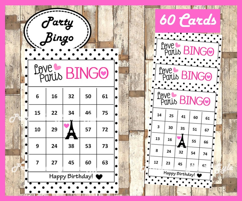 Paris Bingo game 60 cards Printable Happy Birthday Bingo | Etsy