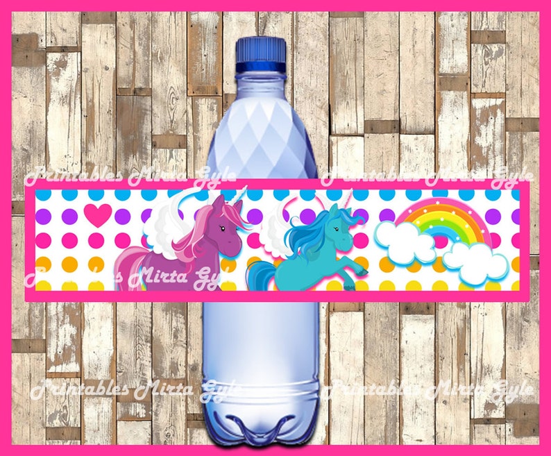 unicorn water bottle label printable rainbow party water etsy
