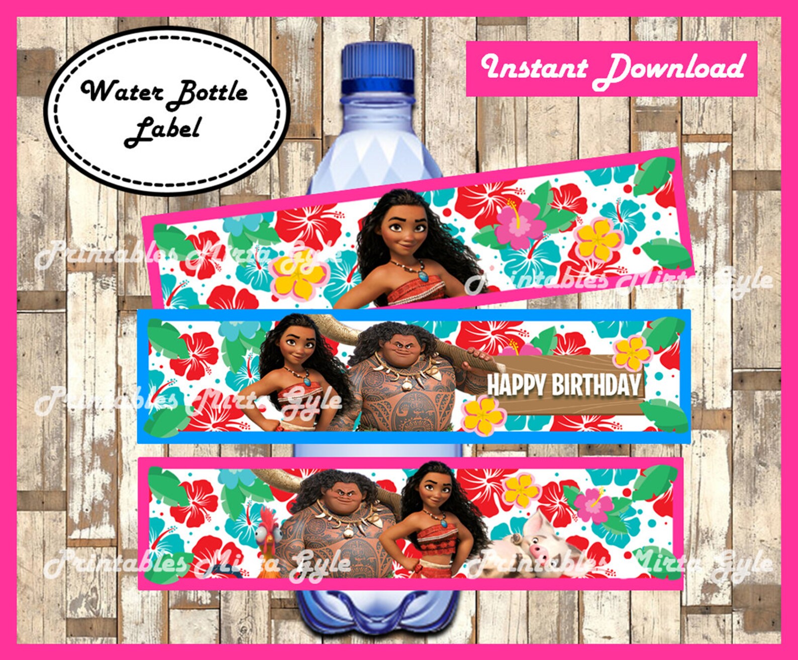 moana water bottle label printable moana party water bottle etsy
