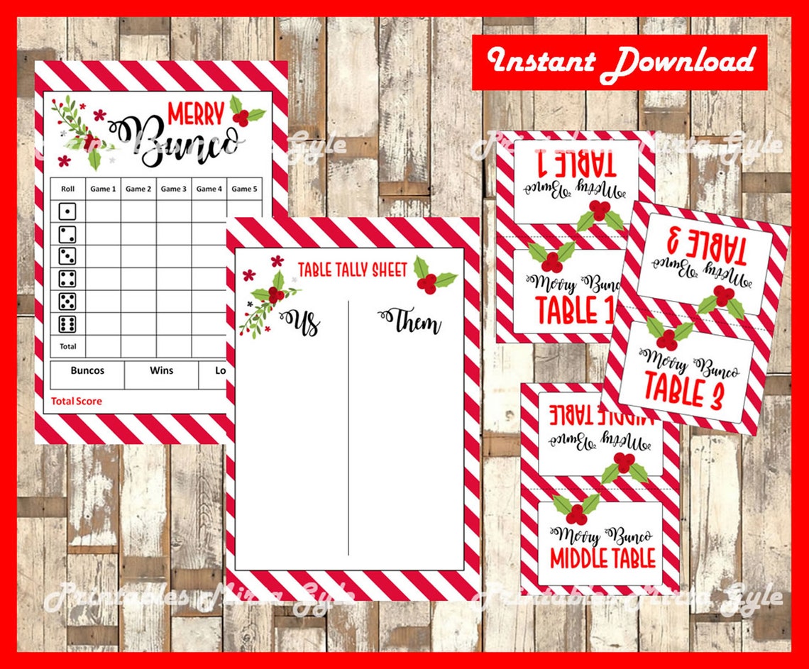 Christmas Bunco Score Sheet Printable Bunco Set Printable Etsy