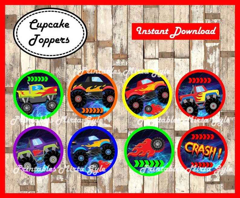 Monster Truck cupcakes toppers printable Monsters Trucks | Etsy