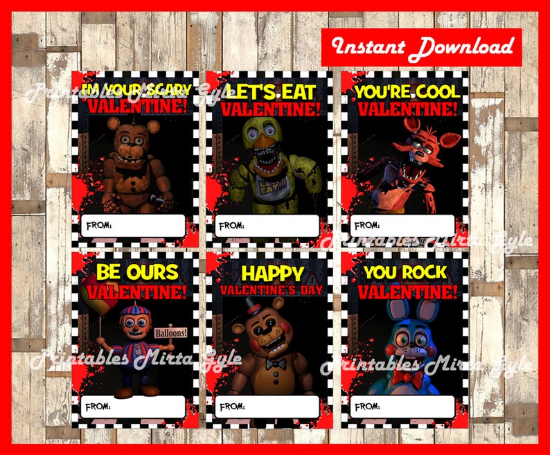 Five Nights at Freddys Valentine's Day Cards instant | Etsy