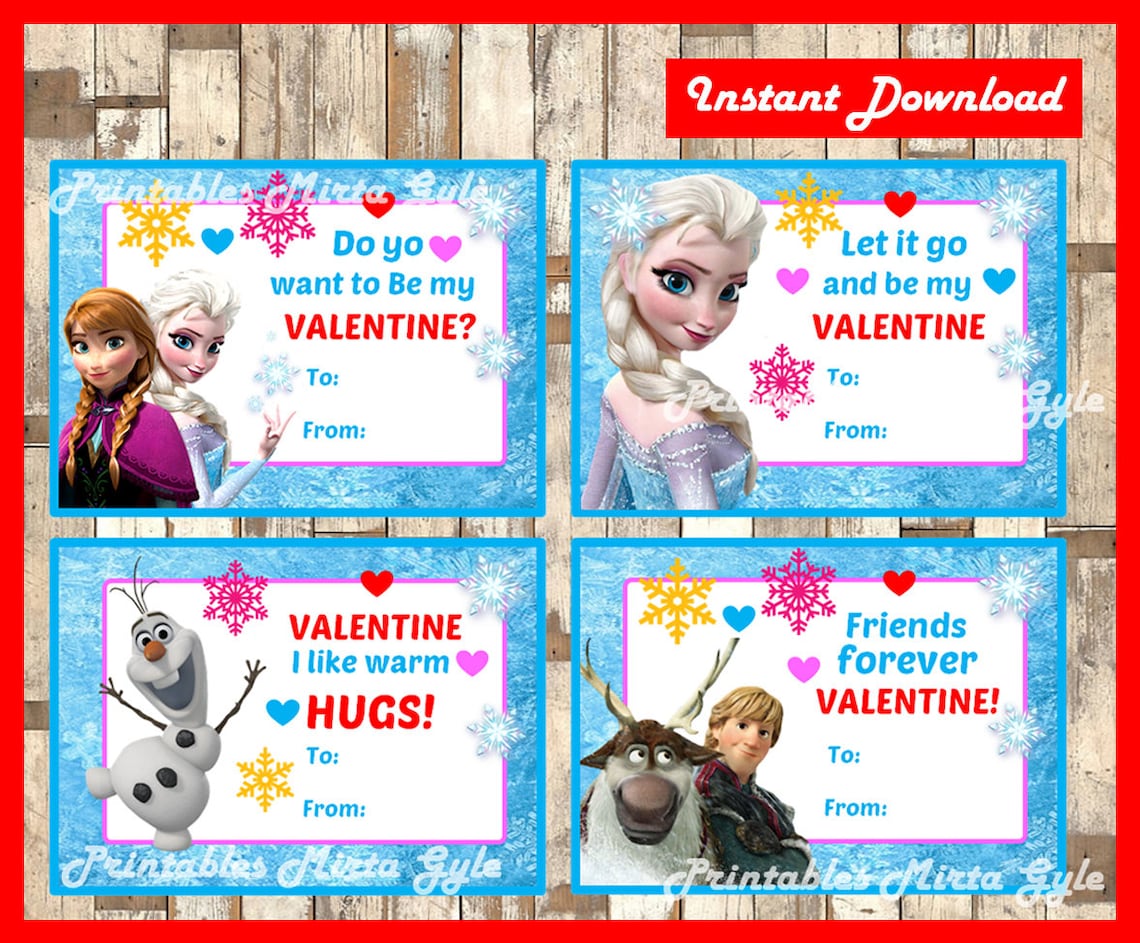 Frozen Valentines Day Cards Instant Download Printable Etsy