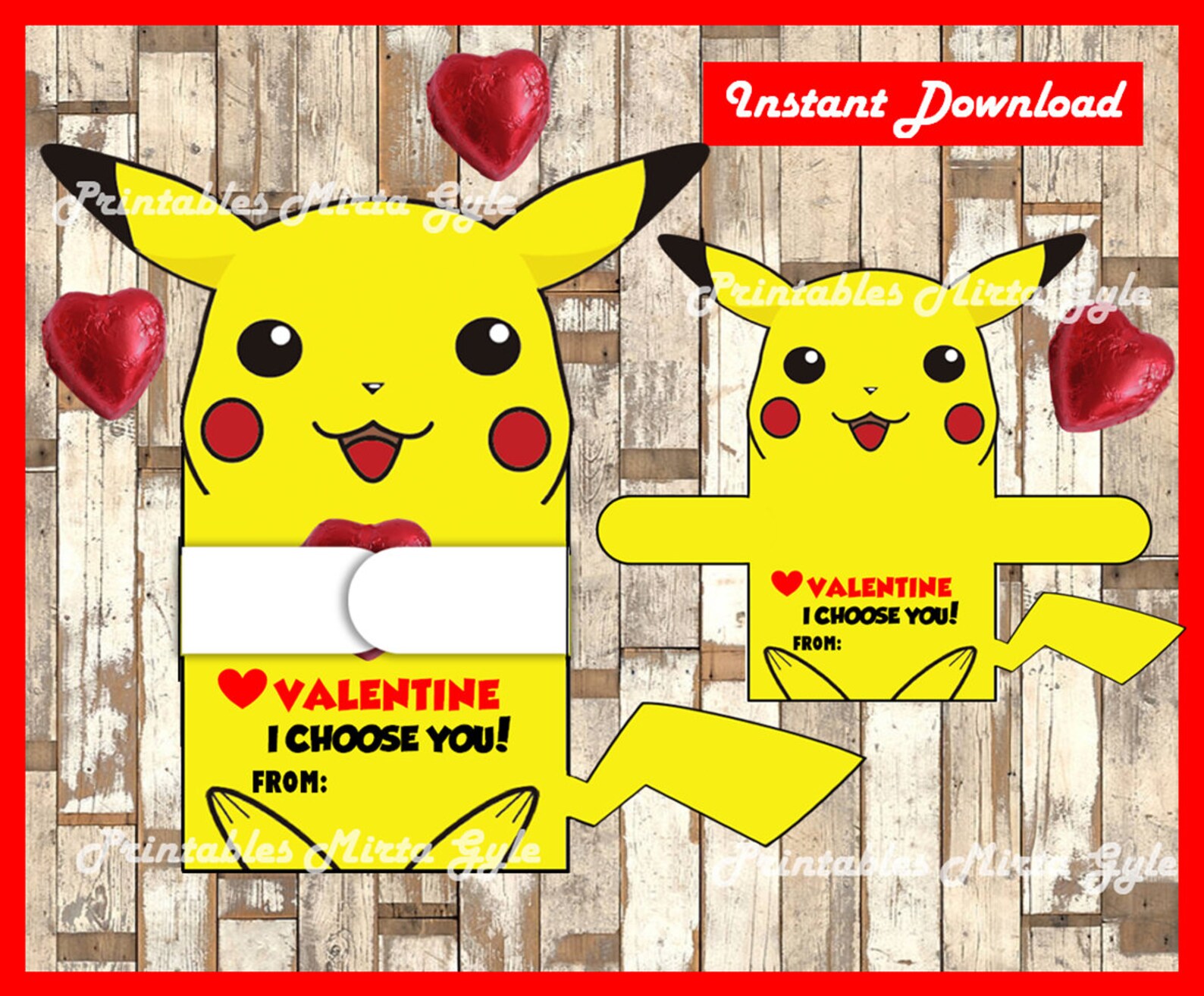 Pikachu Valentine's Day Cards instant download Printable | Etsy