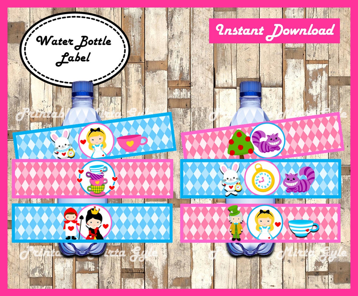 Alice in Wonderland Water Bottle Label printable Alice in Etsy