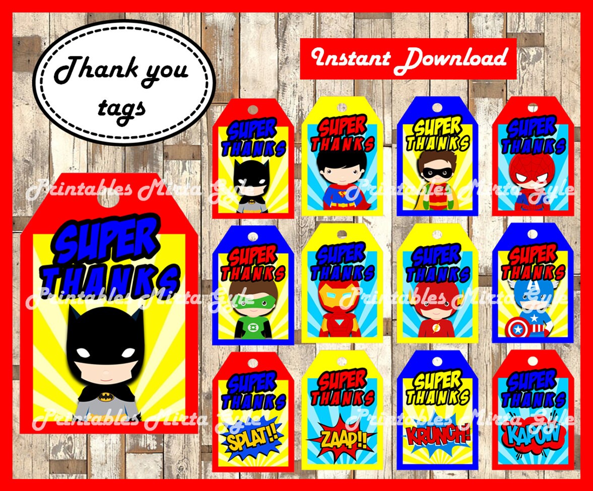 Superhero Thank you Tags printable Superhero party Thank you | Etsy