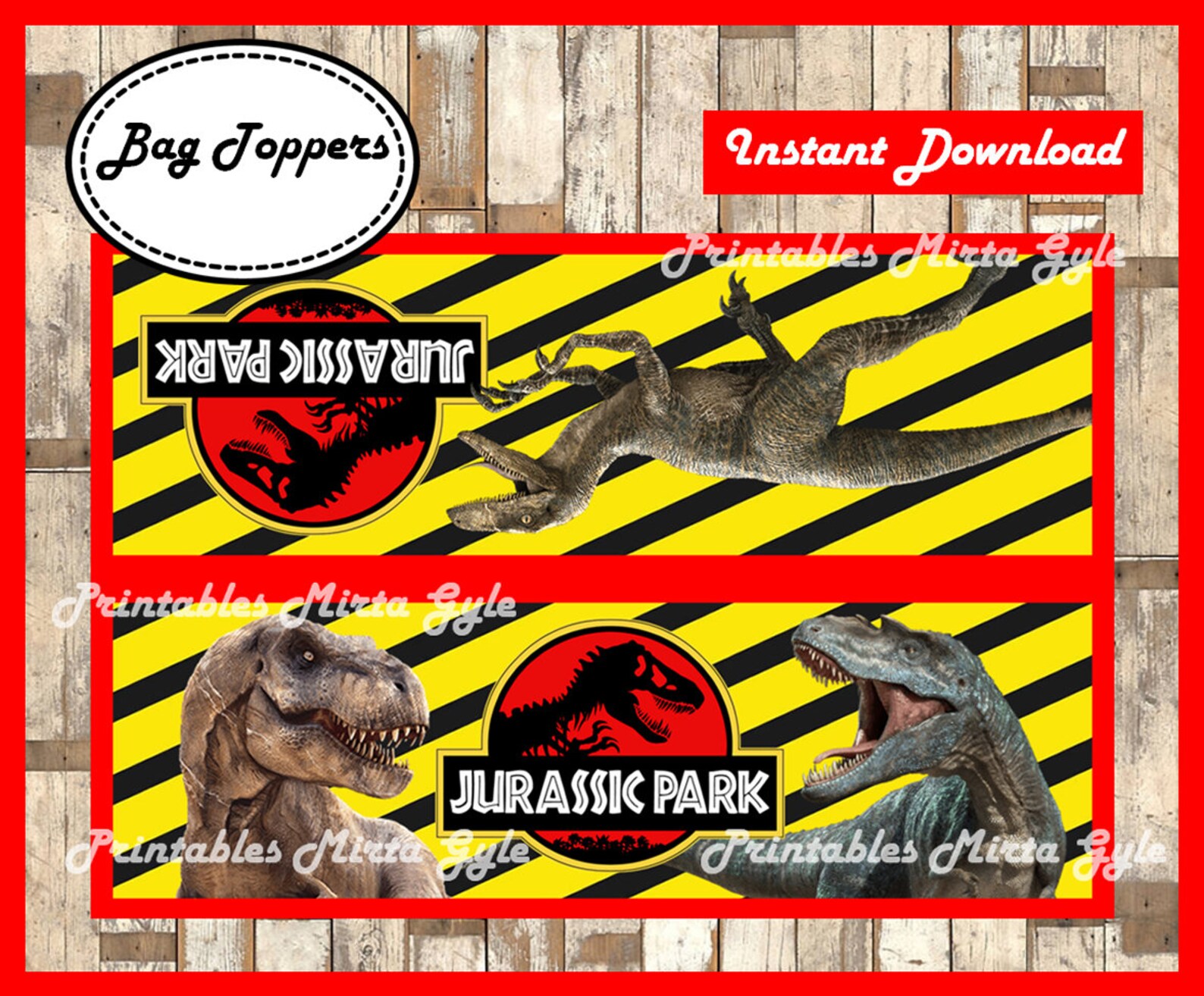 jurassic park bags topper printable jurassic park party bags etsy