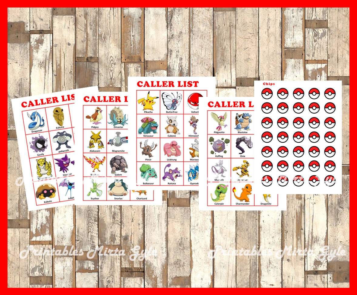 Pokemon Bingo 10 Cards printable Pokemon Bingo game Pokemon Etsy