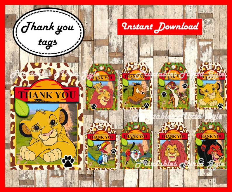The Lion King Thank you Tags printable The Lion King party Etsy