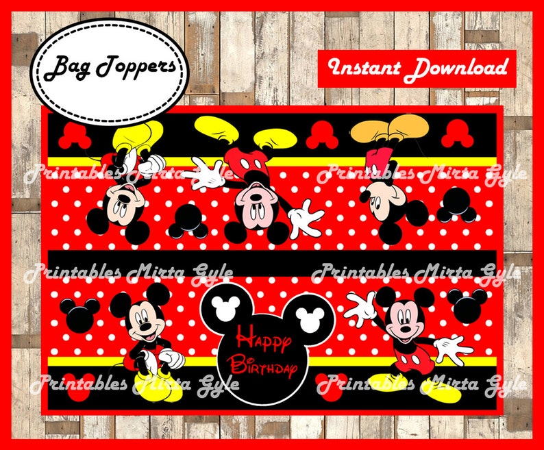 Mickey Mouse Bags Topper printable Mickey Mouse party Bags | Etsy