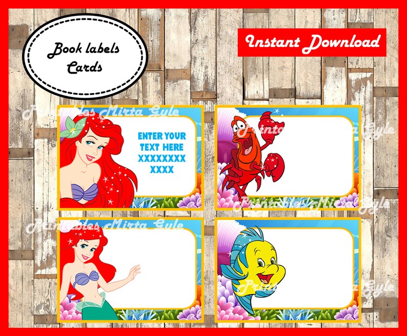 The Little Mermaid Printable Cards tags book labels | Etsy
