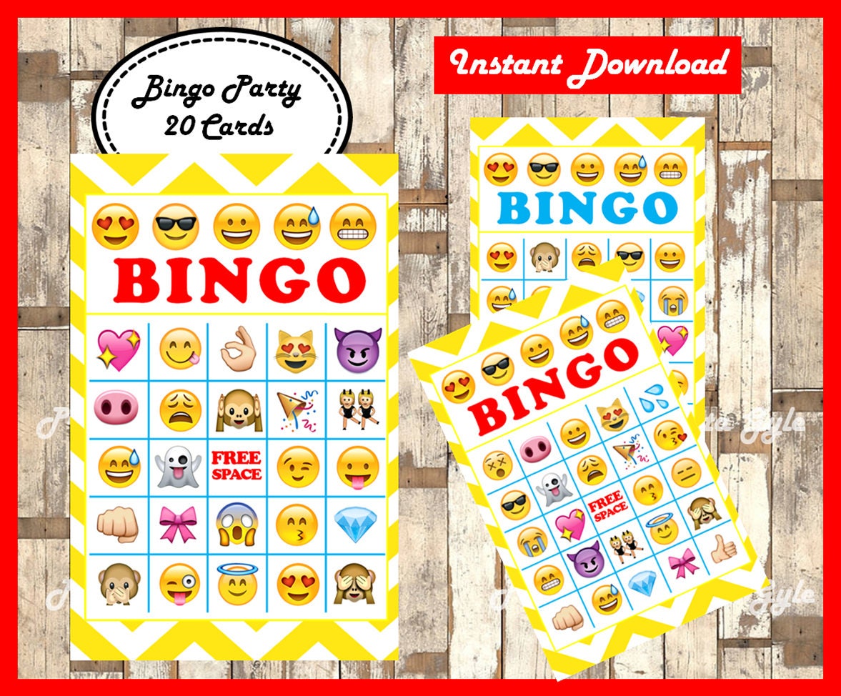 Emoji Bingo 20 Cards printable Emojis Bingo game Emoji | Etsy