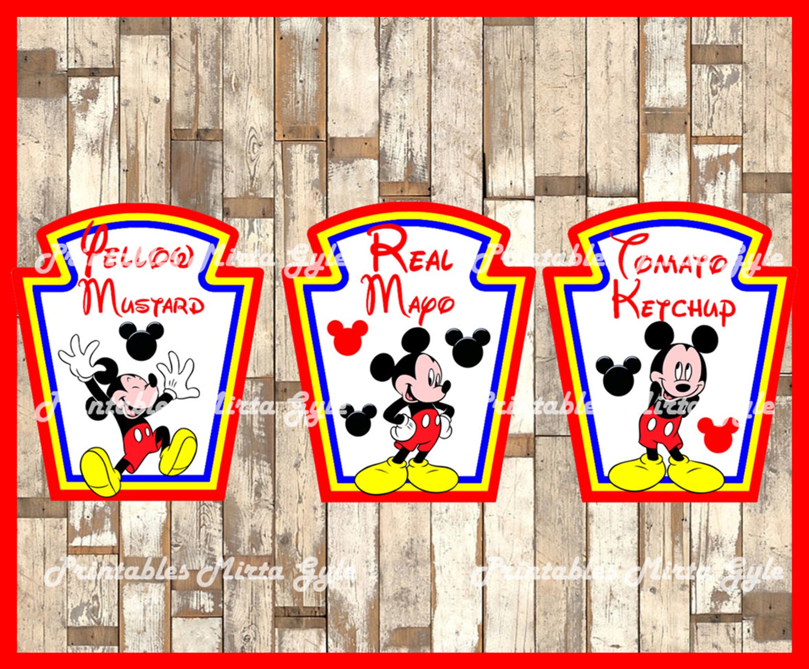 mickey mouse condiments label printable mickey party etsy