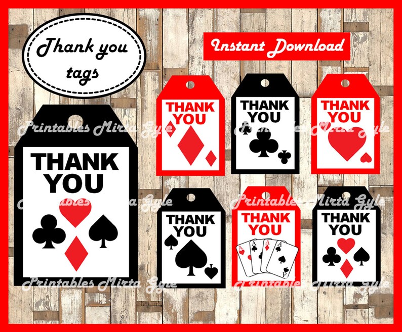 Casino Night Poker Thank you Tags printable Casino Night | Etsy