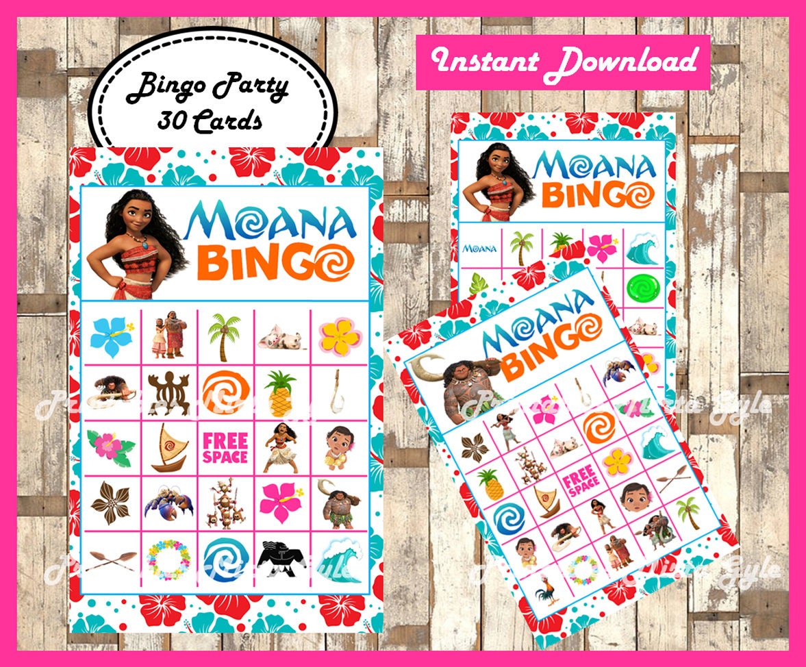 Moana Bingo 30 Cards printable Moana Bingo game Moana | Etsy