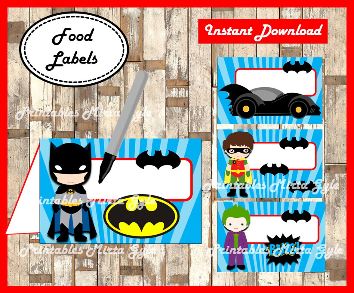 Batman Food labels printable Superhero party food tent cards | Etsy