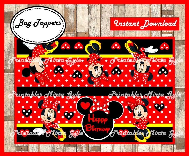 Minnie Mouse Bags Topper printable Minnie Mouse party Bags | Etsy
