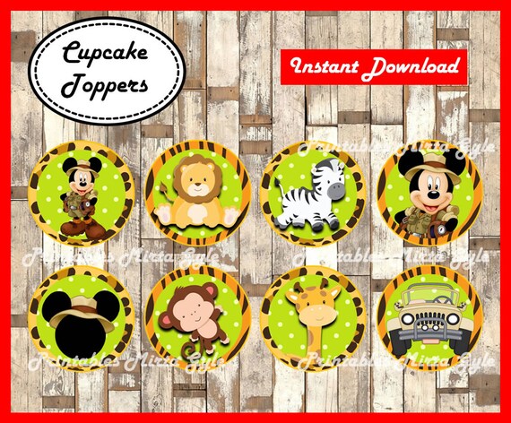 Mickey Mouse Jungle Safari Cupcakes Toppers Printable Mickey Etsy etsy