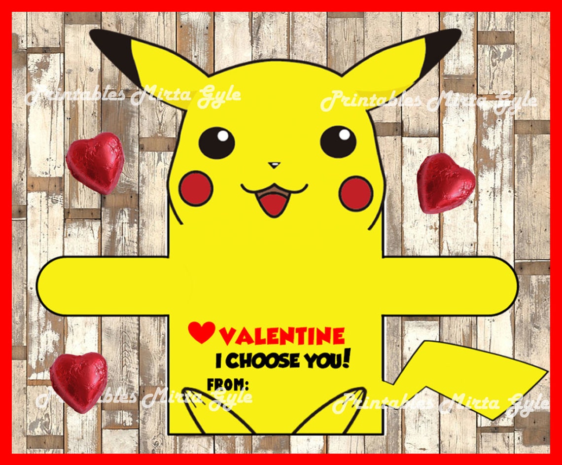 Pikachu Valentine's Day Cards instant download Printable | Etsy