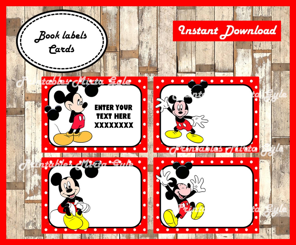 Mickey Mouse Printable Cards tags book labels stickers Etsy