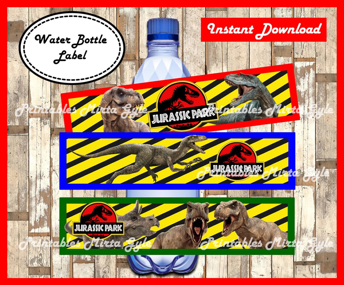 Jurassic Park Water Bottle Label printable Jurassic Park | Etsy