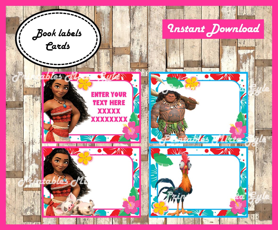 Moana Printable School label name label name tag sticker | Etsy