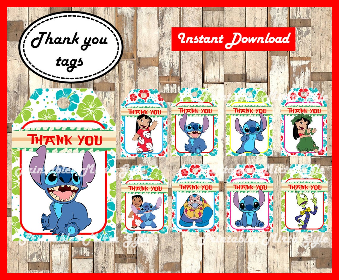 Lilo and stitch Thank you Tags printable lilo and stitch | Etsy