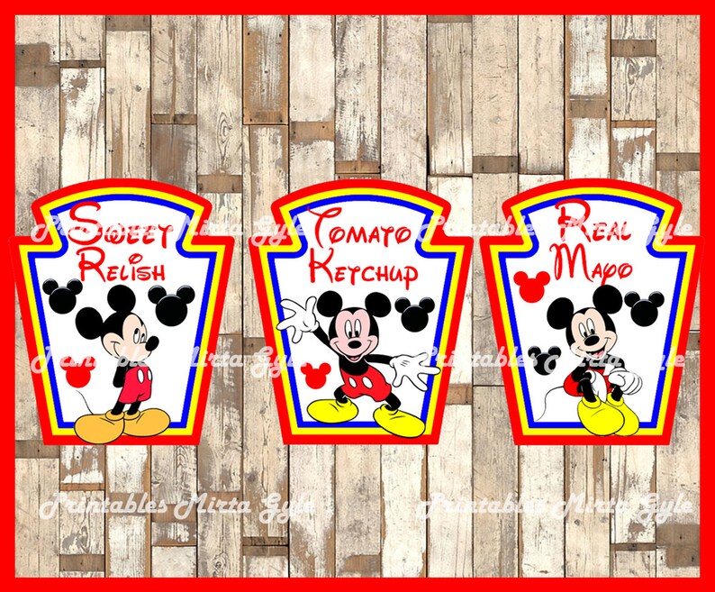 mickey mouse condiments label printable mickey party etsy