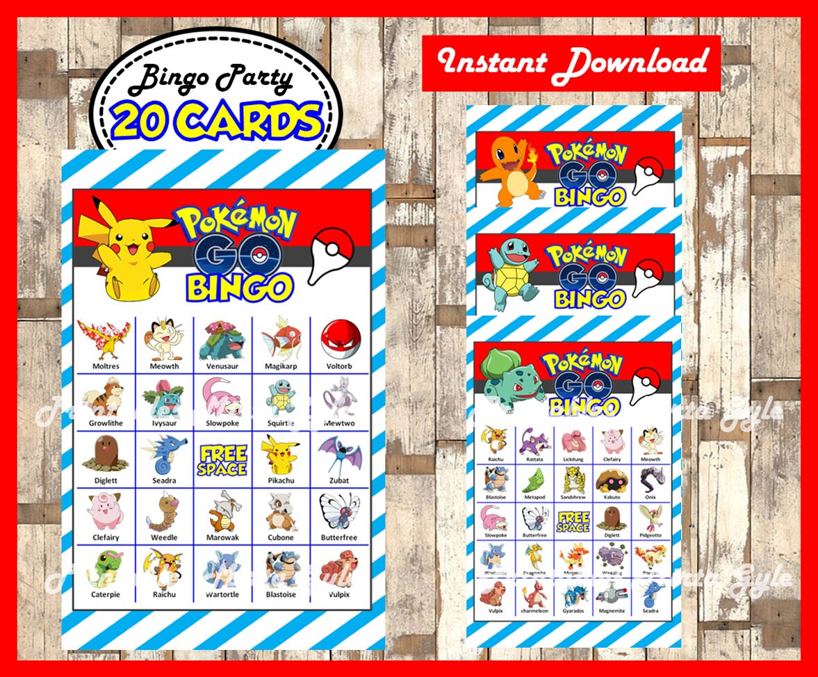 Pokemon Bingo 20 Cards printable Pokemon Bingo game Pokemon Etsy
