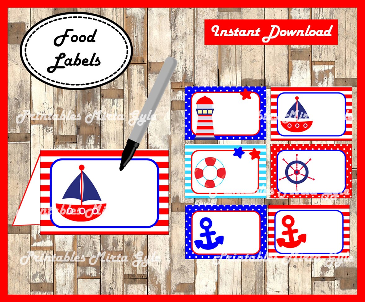 Nautical Food labels printable Nautical party food tent cards Etsy