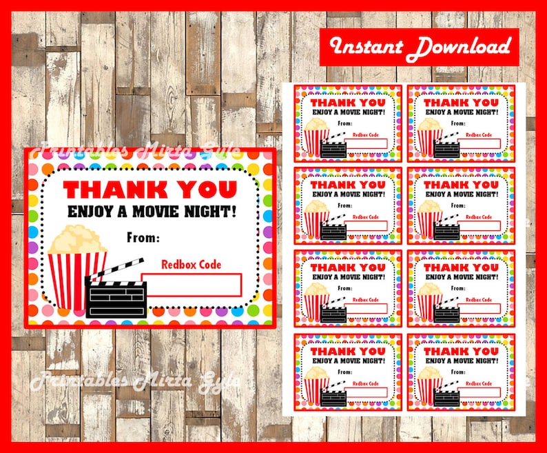 graphic relating to Printable Redbox Gift Cards identified as Redbox Reward Card immediate down load , Printable Trainer Appreciation Reward playing cards, Printable Redbox Take pleasure in a Video clip Night time playing cards