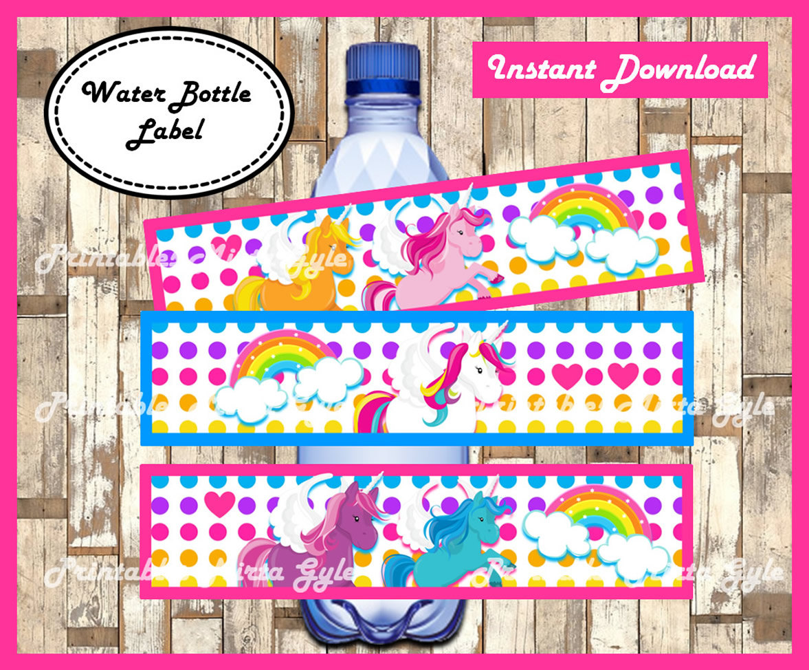 Unicorn Water Bottle Label printable Rainbow party Water | Etsy