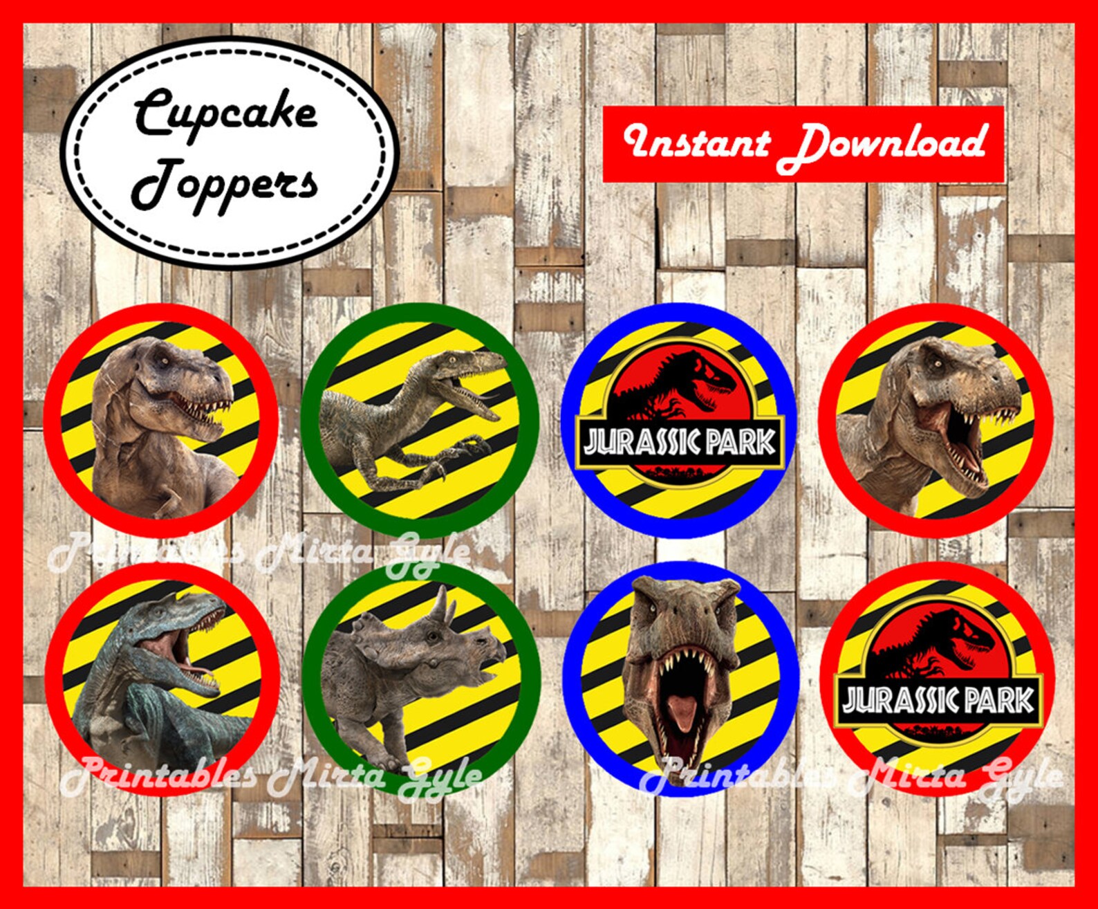 Jurassic Park cupcakes toppers printable Jurassic Park party Etsy