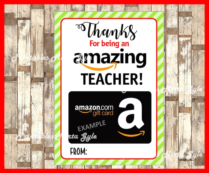 Amazon GIFT CARD HOLDER Printable Gift Card Holder Teacher | Etsy