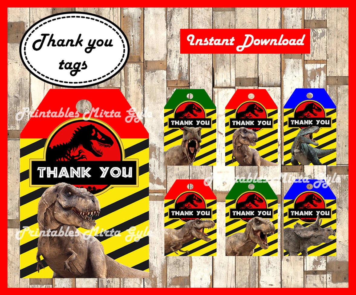 Jurassic Park Thank you Tags printable Jurassic Park party | Etsy