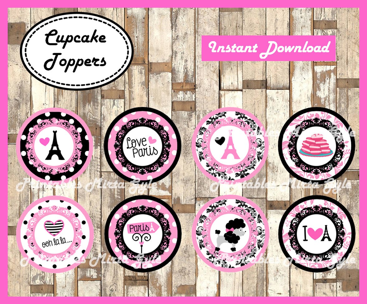Paris cupcakes toppers printable Paris party toppers Paris Etsy