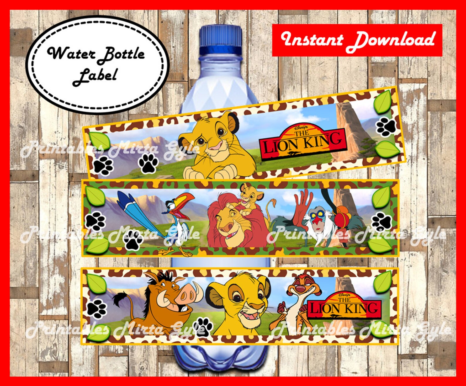 The Lion King Water Bottle Label printable The Lion King | Etsy