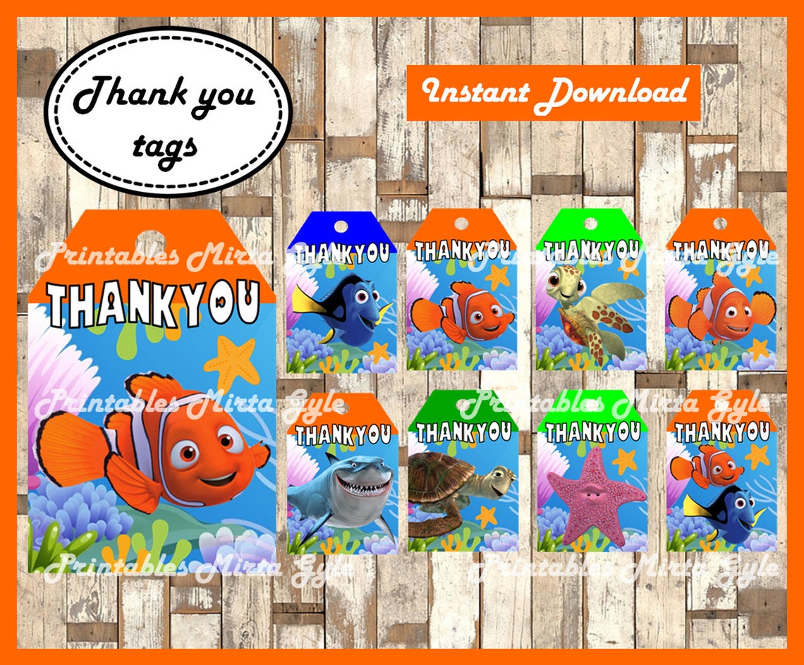 Finding Nemo Thank you Tags printable Finding Nemo party | Etsy