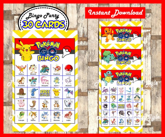 pokemon bingo 30 cards printable pokemon bingo game pokemon etsy