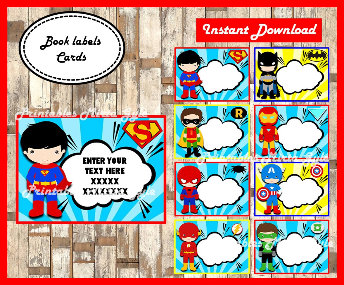 Superhero School label name label name tag sticker Back | Etsy
